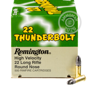 Image of the 22 LR REMINGTON THUNDERBOLT 40 GRAIN LEAD ROUND NOSE (500 ROUNDS) available at AmmoMan.com.