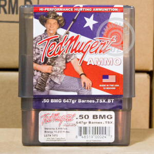 A photograph of 10 rounds of 647 grain .50 BMG ammo with a TSX bullet for sale.