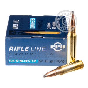 Image of 308 / 7.62x51 ammo by Prvi Partizan that's ideal for big game hunting, hunting wild pigs, whitetail hunting.