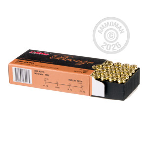 Photo detailing the 380 ACP PMC 90 GRAIN FULL METAL JACKET (50 ROUNDS) for sale at AmmoMan.com.