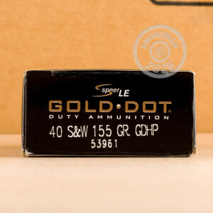 Photo detailing the 40 S&W SPEER GOLD DOT LE 155 GRAIN JHP (50 ROUNDS) for sale at AmmoMan.com.