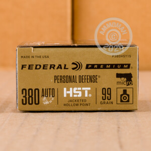 An image of .380 Auto ammo made by Federal at AmmoMan.com.