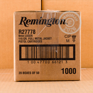 Photograph showing detail of 9MM REMINGTON RANGE 115 GRAIN FMJ (50 ROUNDS)