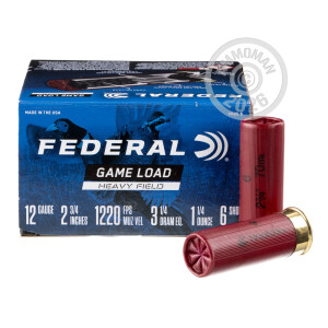 Image of the 12 GAUGE FEDERAL GAME SHOK 2 3/4" 1 1/4 OZ #6 LEAD SHOT GAME LOAD (25 ROUNDS) available at AmmoMan.com.