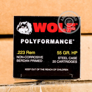 An image of 223 Remington ammo made by Wolf at AmmoMan.com.