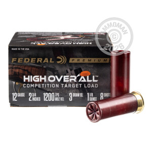 Photo detailing the 12 GAUGE FEDERAL HIGH OVER ALL 2-3/4" 1-1/8 OZ. #8 SHOT (25 ROUNDS) for sale at AmmoMan.com.