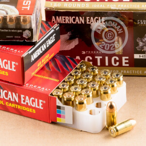 A photograph of 120 rounds of 230 grain .45 Automatic ammo with a FMJ bullet for sale.