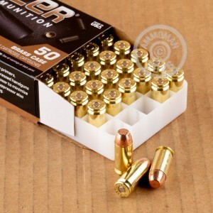 Photo detailing the 40 S&W BLAZER BRASS CLEAN-FIRE SUPPRESSOR 180 GRAIN TMJ (500 ROUNDS) for sale at AmmoMan.com.