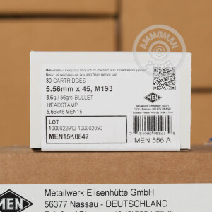 Image of MEN 5.56x45mm bulk rifle ammunition.