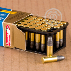 Photograph of .22 Long Rifle ammo with Lead Round Nose (LRN) ideal for precision shooting, Subsonic, training at the range.