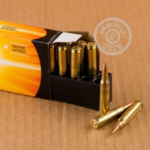 A photograph of 20 rounds of 77 grain 5.56x45mm ammo with a Open Tip Match bullet for sale.