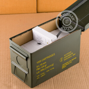 Photo detailing the 9MM PRVI PARTIZAN RANGEMASTER 124 GRAIN FMJ (1000 ROUNDS IN AMMO CAN) for sale at AmmoMan.com.