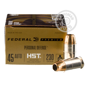 Image of the 45 ACP FEDERAL HST 230 GRAIN JHP (20 ROUNDS) available at AmmoMan.com.