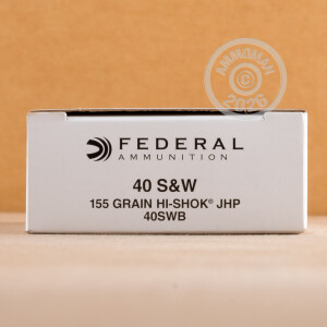 Photo detailing the 40 S&W FEDERAL HI-SHOK 155 GRAIN JHP (1000 ROUNDS) for sale at AmmoMan.com.