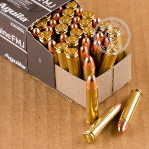 Photo detailing the 30 CARBINE AGUILA 110 GRAIN FULL METAL JACKET  (1000 ROUNDS) for sale at AmmoMan.com.