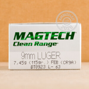 Photograph showing detail of 9MM LUGER MAGTECH CLEAN RANGE 115 GRAIN TMJ (50 ROUNDS)
