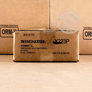 Image of 223 Remington ammo by Winchester that's ideal for hunting varmint sized game.