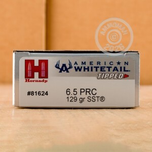 A photograph detailing the 6.5MM CREEDMOOR ammo with SST bullets made by Hornady.