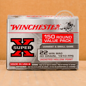 Photo detailing the 22 WMR WINCHESTER SUPER-X 40 GRAIN JHP (1500 ROUNDS) for sale at AmmoMan.com.