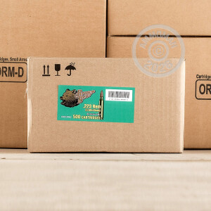 A photograph of 20 rounds of 55 grain 223 Remington ammo with a FMJ bullet for sale.