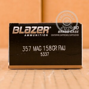 Photo of 357 Magnum full metal jacket flat-point ammo by Blazer Brass for sale at AmmoMan.com.