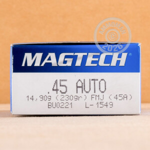 A photo of a box of Magtech ammo in .45 Automatic.