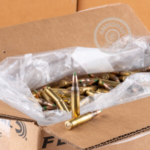 A photograph detailing the 5.56x45mm ammo with FMJ bullets made by Federal.