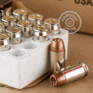 Image detailing the nickel-plated brass case and boxer primers on the Winchester ammunition.