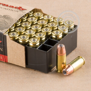 Image detailing the brass case and boxer primers on the Hornady ammunition.