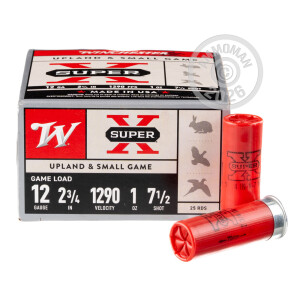 Photo detailing the 12 GAUGE WINCHESTER SUPER-X 2-3/4" 1 OZ. #7.5 SHOT (250 ROUNDS) for sale at AmmoMan.com.