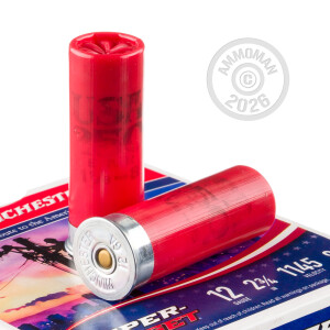 Photo detailing the 12 GAUGE WINCHESTER SUPER TARGET 2 3/4" 1 1/8 OUNCE #8 LEAD SHOT TARGET LOAD (250 ROUNDS) for sale at AmmoMan.com.