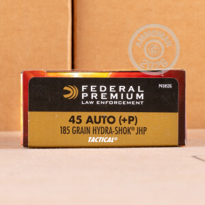Photo detailing the .45 ACP +P FEDERAL HYDRA-SHOK 185 GRAIN JHP (50 ROUNDS) for sale at AmmoMan.com.