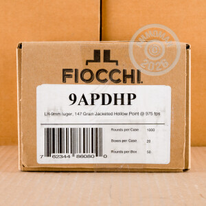 A photo of a box of Fiocchi ammo in 9mm Luger.