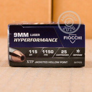 Image of the 9MM LUGER FIOCCHI 115 GRAIN XTP JHP (25 ROUNDS) available at AmmoMan.com.