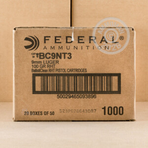 A photograph detailing the 9mm Luger ammo with frangible bullets made by Federal.