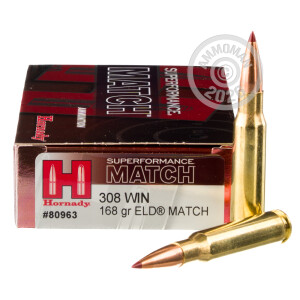 Image of the 308 WIN HORNADY SUPERFORMANCE MATCH 168 GRAIN ELD MATCH (20 ROUNDS) available at AmmoMan.com.