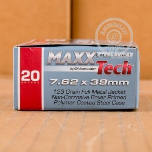 A photograph of 600 rounds of 123 grain 7.62 x 39 ammo with a FMJ bullet for sale.