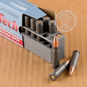 A photo of a box of MaxxTech ammo in 7.62 x 39.