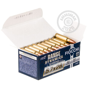 Photograph showing detail of 5.7X28MM FIOCCHI SUBSONIC 62 GRAIN FMJ (500 ROUNDS)