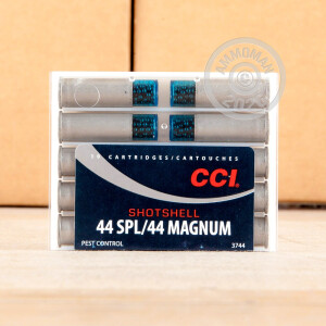 A photograph of 10 rounds of 140 grain 44 Remington Magnum ammo with a #9 shot bullet for sale.