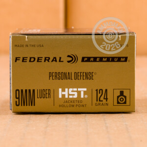 Image of the 9MM FEDERAL PREMIUM 124 GRAIN HST JHP (20 ROUNDS) available at AmmoMan.com.