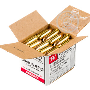 Photo detailing the 9MM NATO WINCHESTER 124 GRAIN FMJ (1000 ROUNDS) for sale at AmmoMan.com.