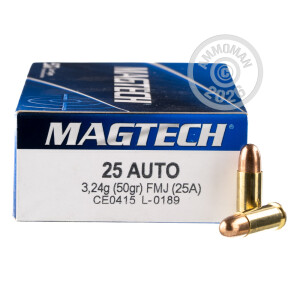 Photo detailing the 25 ACP MAGTECH 50 GRAIN FMJ (50 ROUNDS) for sale at AmmoMan.com.