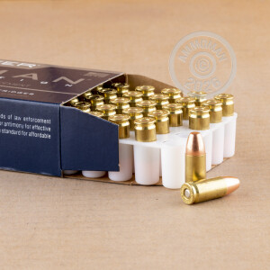 A photograph detailing the 9mm Luger ammo with TMJ bullets made by Speer.