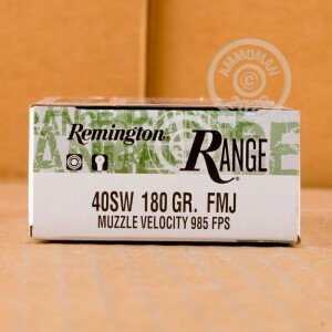 Photo detailing the 40 S&W REMINGTON RANGE 180 GRAIN FMJ (50 ROUNDS) for sale at AmmoMan.com.