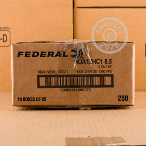 Photo detailing the 12 GAUGE FEDERAL HIGH OVER ALL 2-3/4" 1 OZ. #8.5 SHOT (25 ROUNDS) for sale at AmmoMan.com.