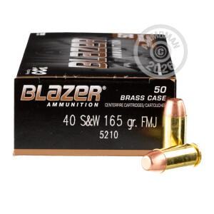 An image of .40 Smith & Wesson ammo made by Blazer Brass at AmmoMan.com.