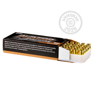 Image detailing the brass case and boxer primers on the Blazer Brass ammunition.