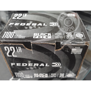 Photo detailing the 22 LR FEDERAL BLACK PACK 36 GRAIN CPHP (1100 ROUNDS) for sale at AmmoMan.com.