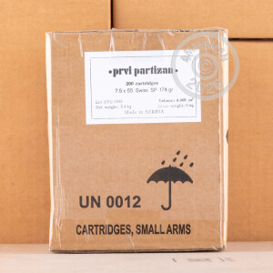 An image of 7.5 X 55 ammo made by Prvi Partizan at AmmoMan.com.